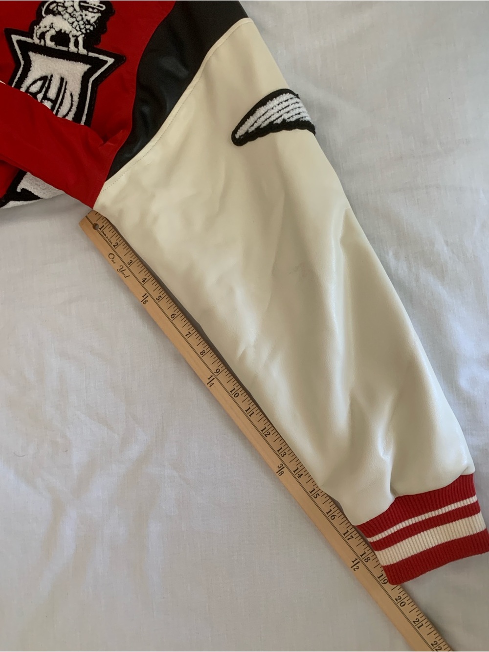 Zara x Rhuigi "RHU" Patches Varsity Bomber Jacket - Red/Cream - Size Small - Picture 10 of 15